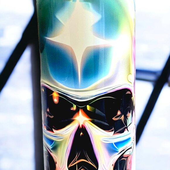 Iridescent Skull Tumbler Tron 3D 20oz Stainless Steel Cup Holographic Chrome - Picture 6 of 6